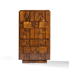 Lane Staccato Brutalist Mid Century Walnut Armoire Dresser
