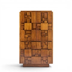 Lane Staccato Brutalist Mid Century Walnut Armoire Dresser