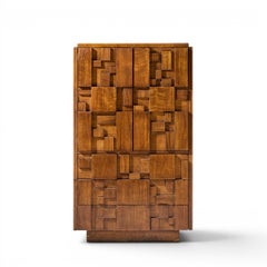 Lane Staccato Brutalist Mid Century Walnut Armoire Dresser