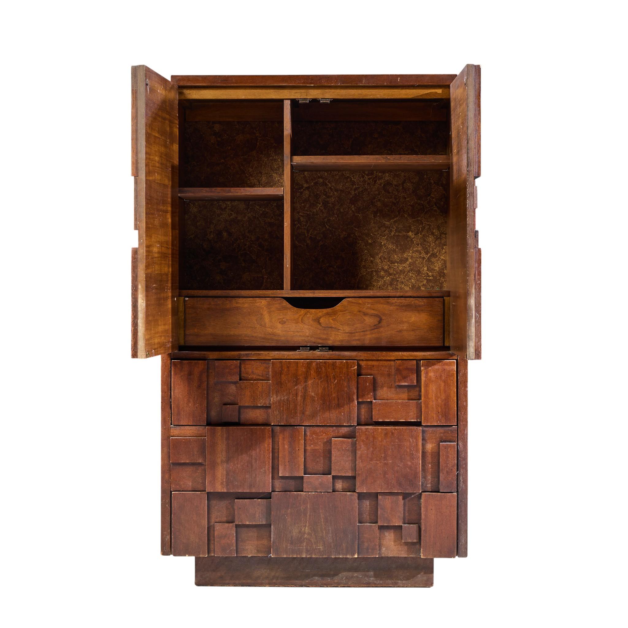 Cómoda Armoire Lane Staccato Brutalist Mid Century Nogal en venta 1