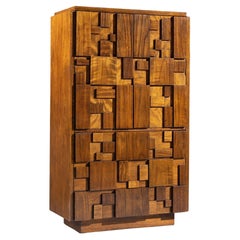 Lane Staccato Brutalist Mid Century Walnut Armoire Dresser