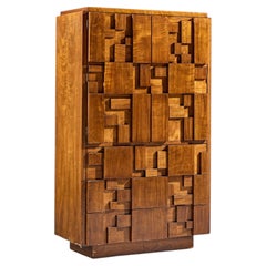 Lane Staccato Brutalist Mid Century Walnut Armoire Dresser