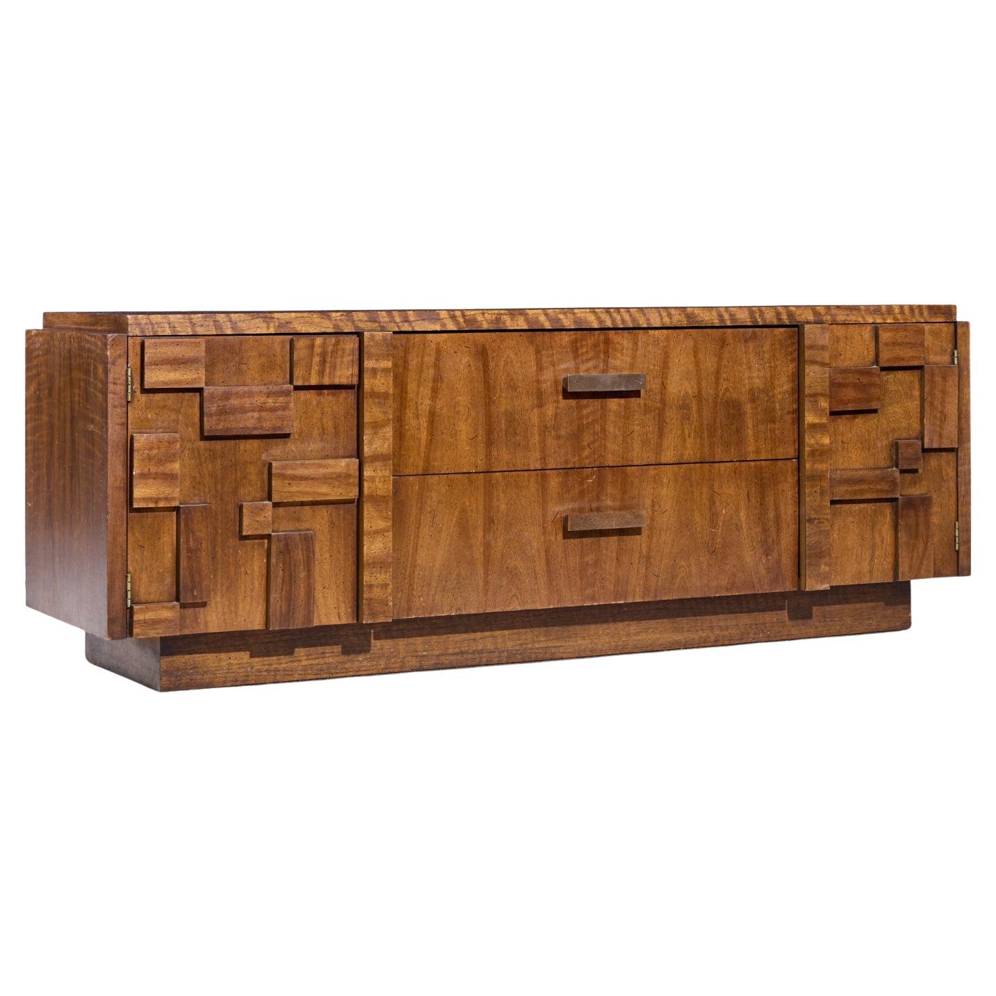 Lane Staccato Brutalist Mid Century Walnut Credenza For Sale