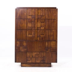 Lane Staccato Brutalist Mid Century Walnut Highboy Dresser