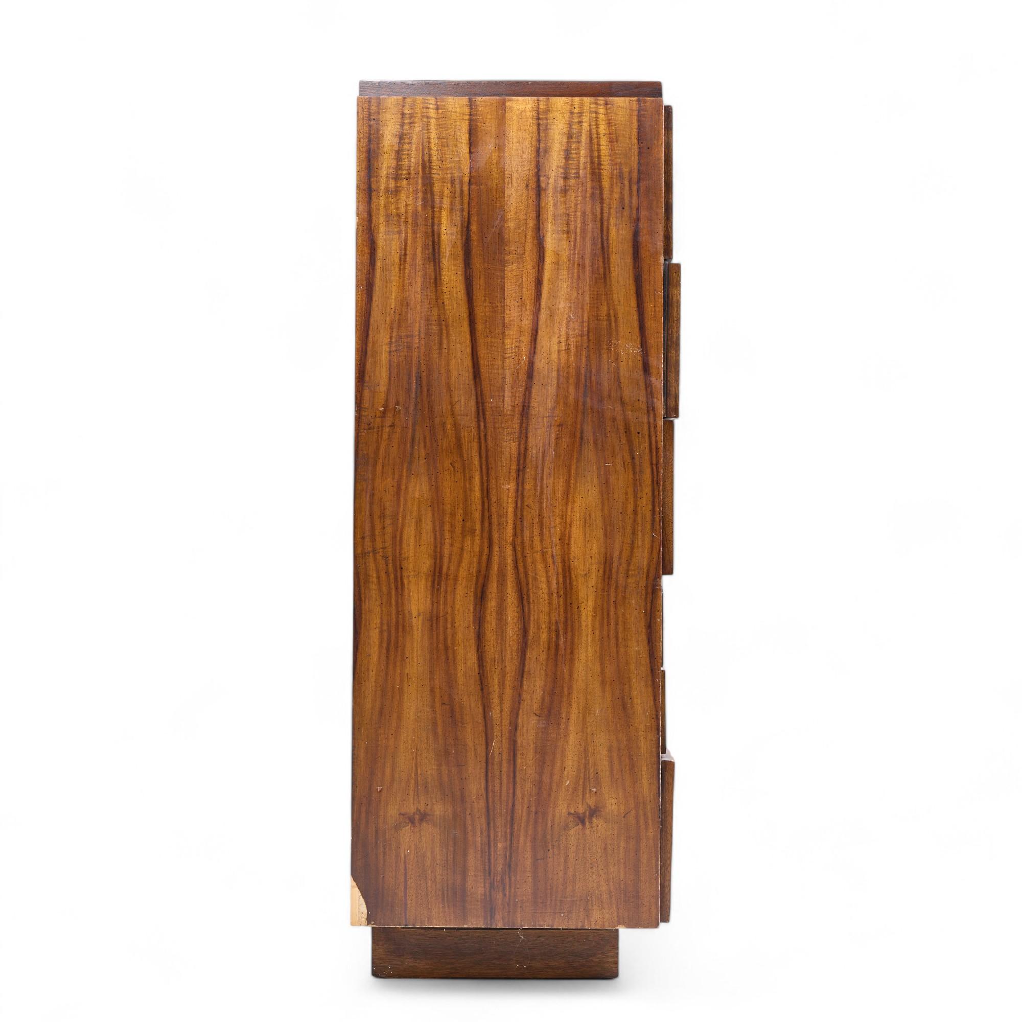 American Lane Staccato Brutalist Mid Century Walnut Highboy Dresser For Sale