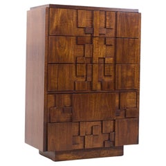Lane Staccato Brutalist Mid Century Highboy Dresser en noyer