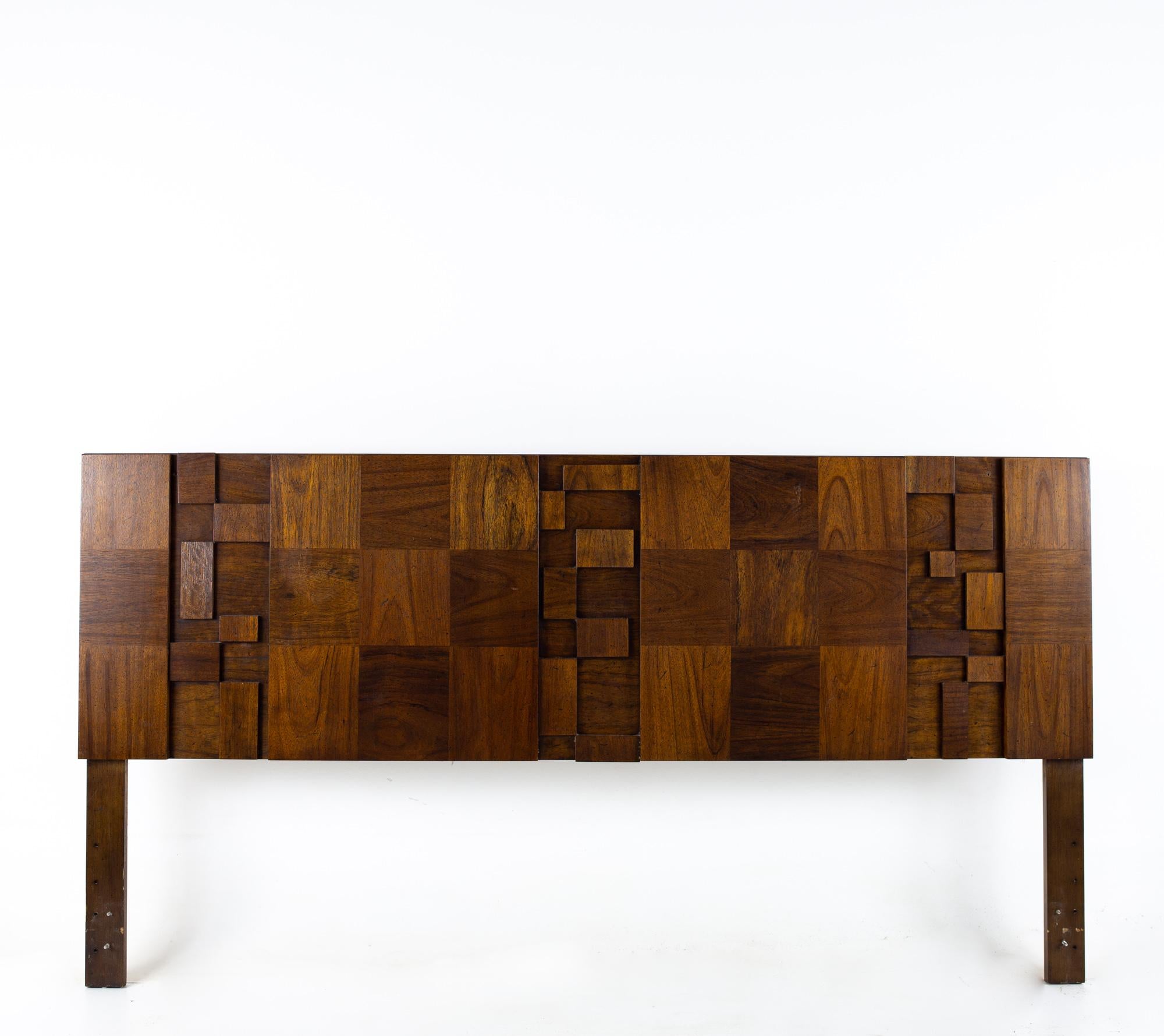 Lane staccato Brutalist mid century walnut king headboard
Headboard measures: 80 wide x 1.5 deep x 42 inches high 

All pieces of furniture can be had in what we call restored vintage condition. That means the piece is restored upon purchase so