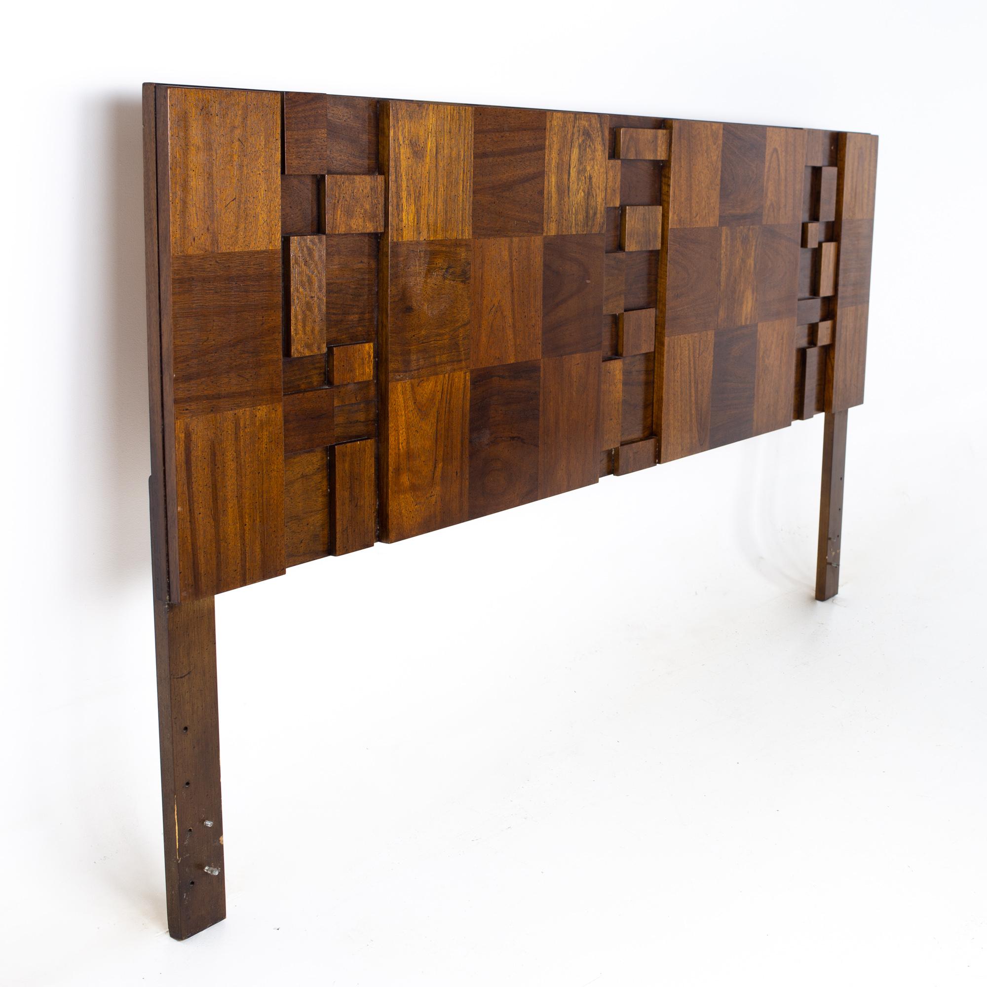 Mid-Century Modern Lane Staccato Brutalist Mid Century Walnut King Headboard