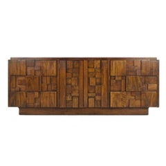 Lane Staccato Brutalist Midcentury Walnut Lowboy 9 Drawer Dresser