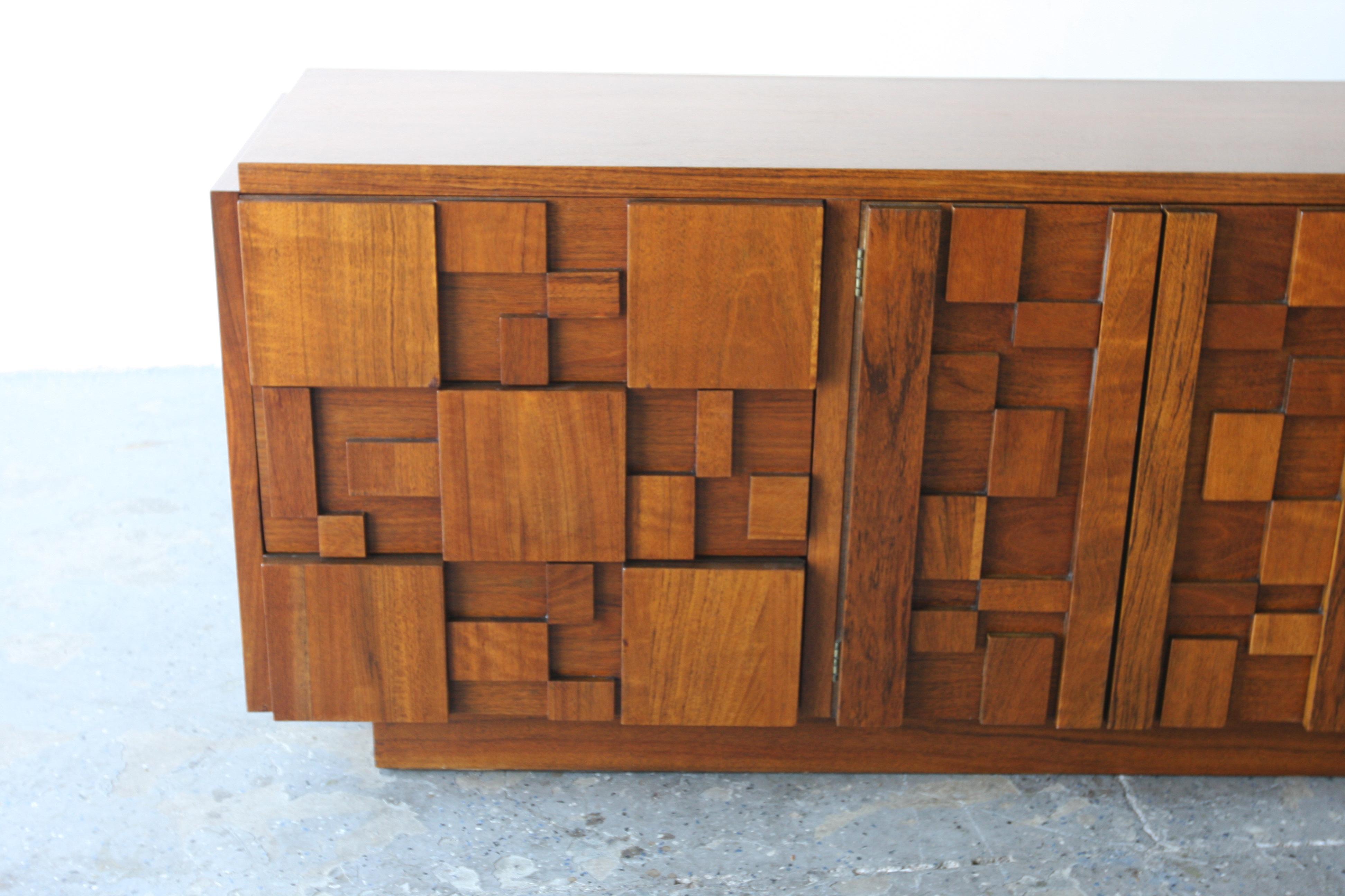 Lane Staccato Brutalist Mid Century Walnut Lowboy dresser credenza 1