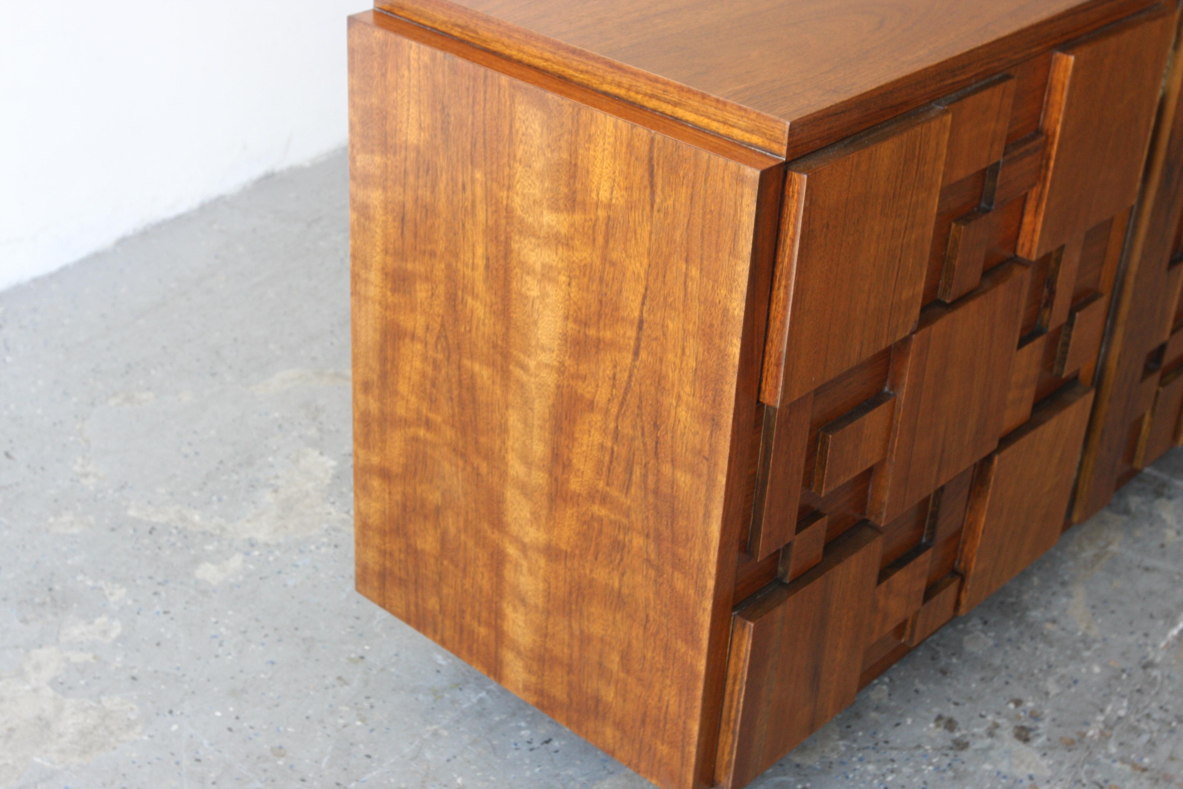 Lane Staccato Brutalist Mid Century Walnut Lowboy dresser credenza 2