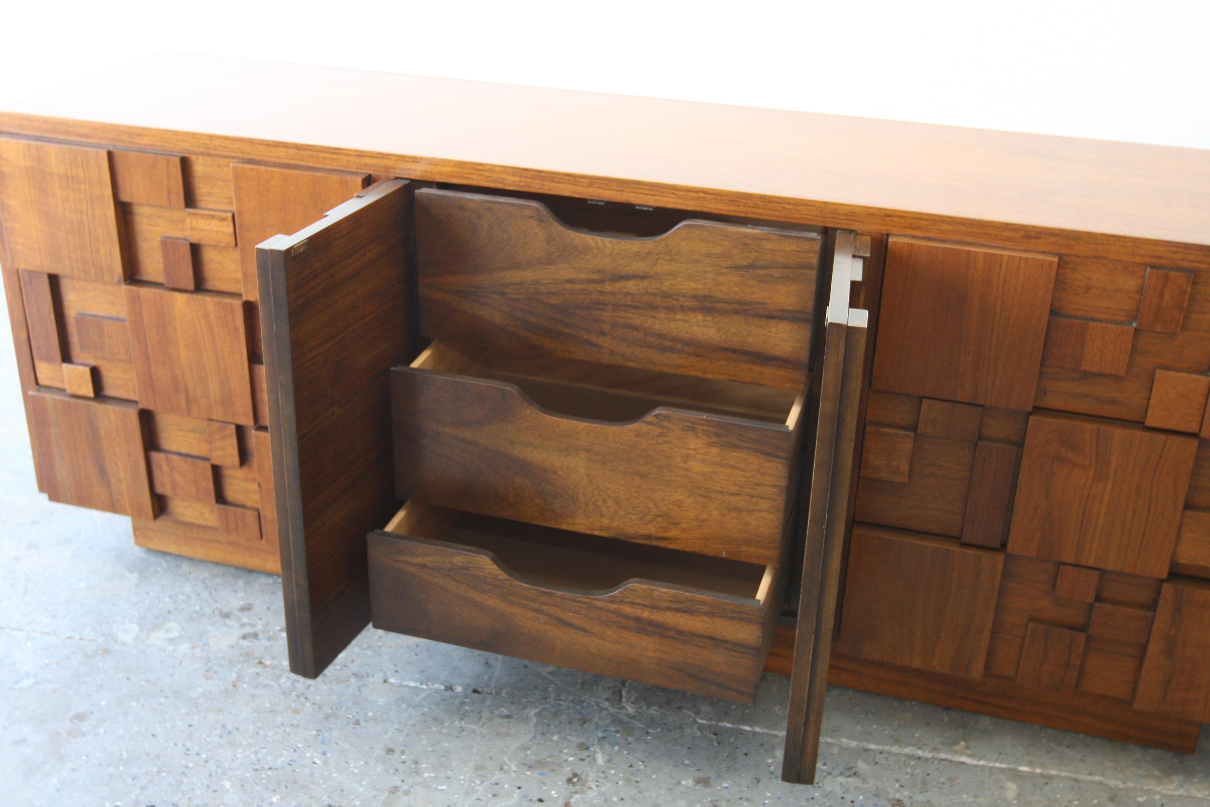 Lane Staccato Brutalist Mid Century Walnut Lowboy dresser credenza For Sale 4