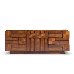 Lane Staccato Brutalist Mid Century Walnut Lowboy Dresser