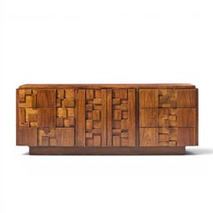 Lane Staccato Brutalist Mid Century Walnut Lowboy Dresser