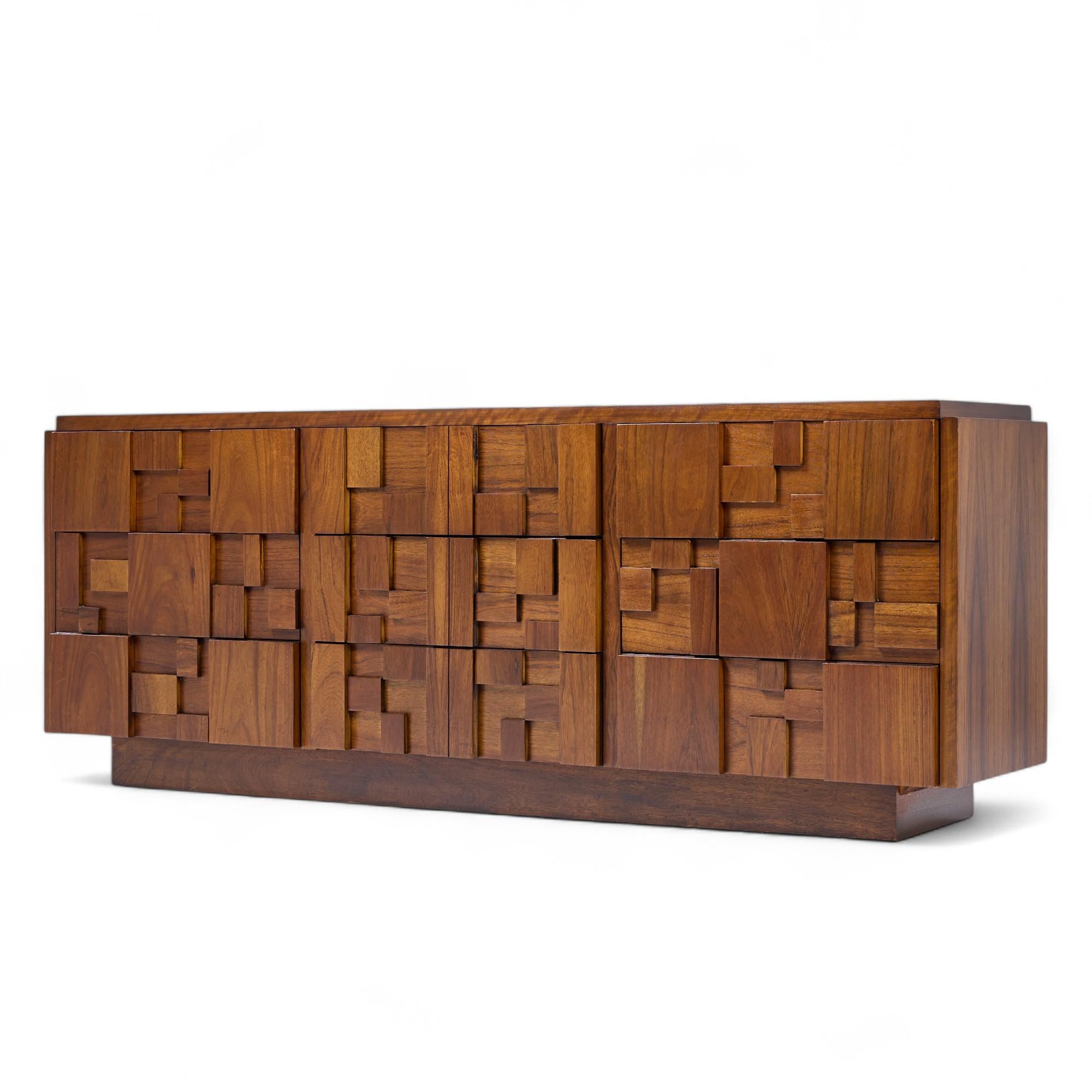 Mid-Century Modern Lane Staccato Brutalist Mid Century Walnut Lowboy Dresser For Sale
