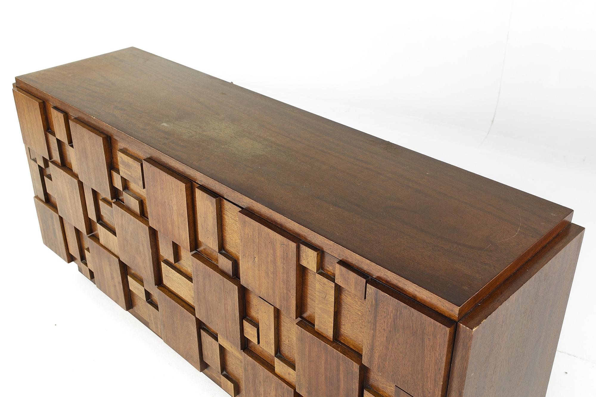 Late 20th Century Lane Staccato Brutalist Mid Century Walnut Lowboy Dresser