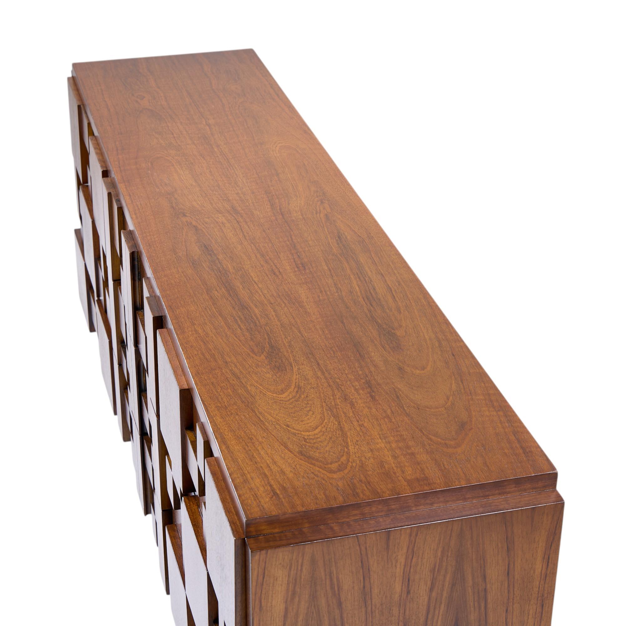 Lane Staccato Brutalist Mid Century Walnut Lowboy Dresser For Sale 1