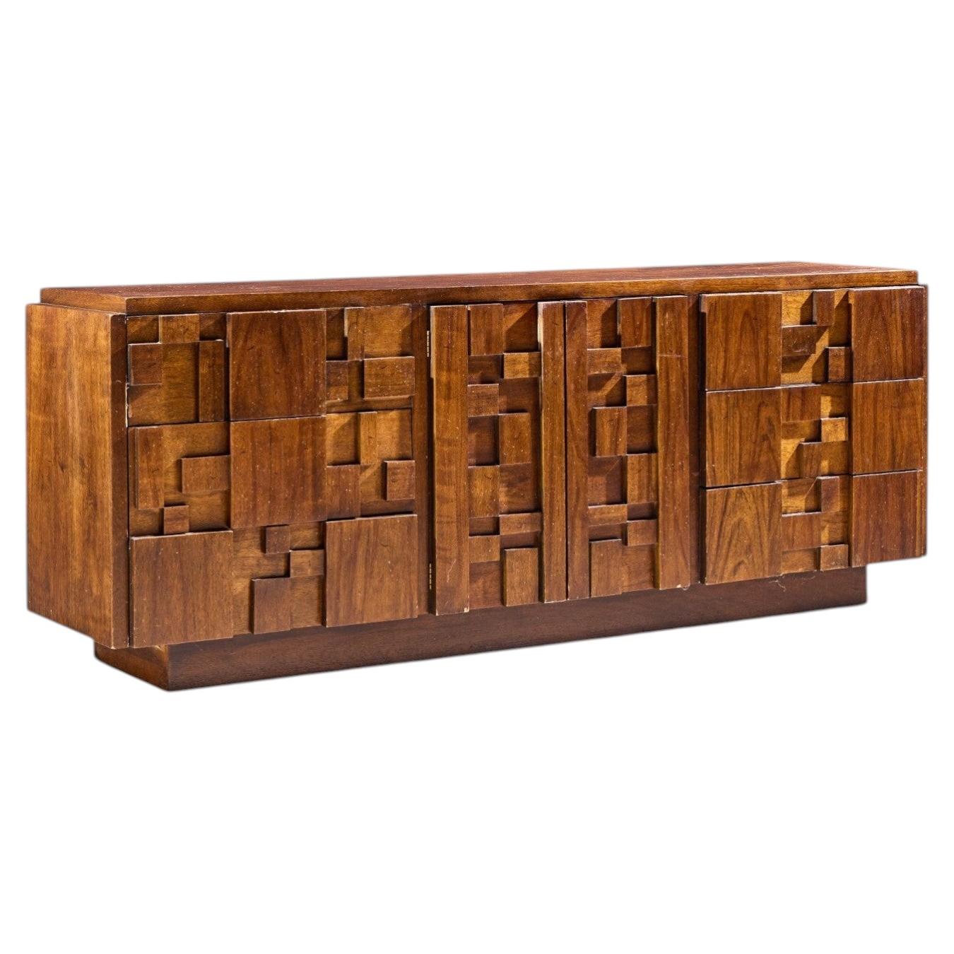 Lane's Brutalist Brutalist Mid Century Dresser Lowboy in noce