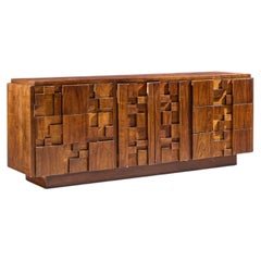 Lane Staccato Brutalist Mid Century Walnut Lowboy Dresser