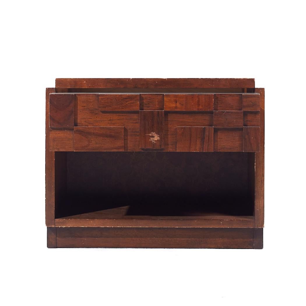 Lane Staccato Brutalist Mid Century Walnut Nightstand For Sale 1