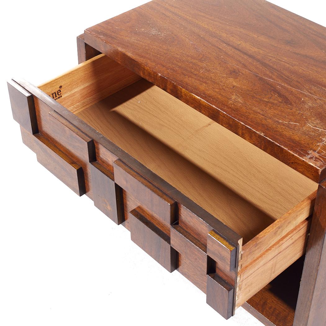Lane Staccato Brutalist Mid Century Walnut Nightstand For Sale 2