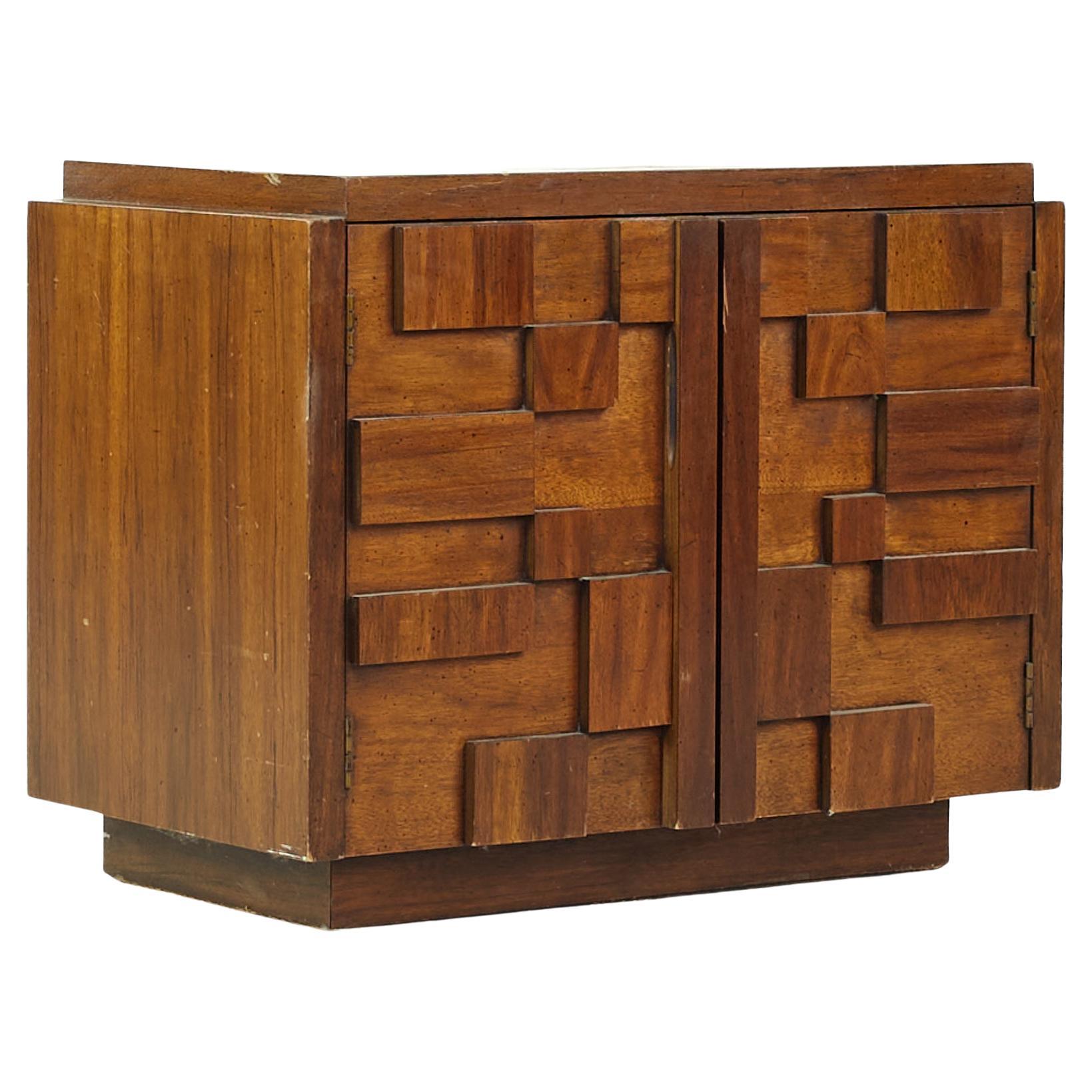 Mid Century Modern Brutalist Style Walnut Nightstands by Lane after Paul Evans at 1stDibs