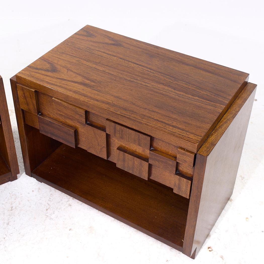 Lane Staccato Brutalist Mid Century Walnut Nightstands - Pair 4