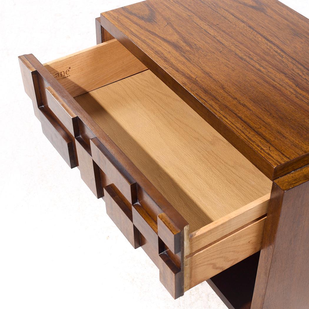 Lane Staccato Brutalist Mid Century Walnut Nightstands - Pair 6