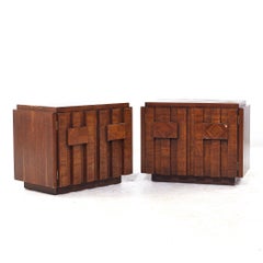 Lane Staccato Brutalist Mid Century Walnut Nightstands - Pair