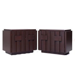 Lane Staccato Brutalist Mid Century Walnut Nightstands - Pair