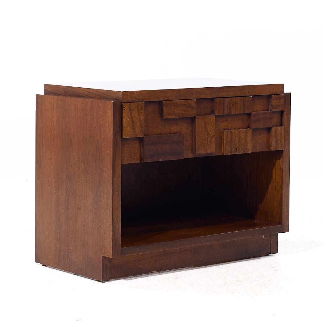 American Lane Staccato Brutalist Mid Century Walnut Nightstands - Pair