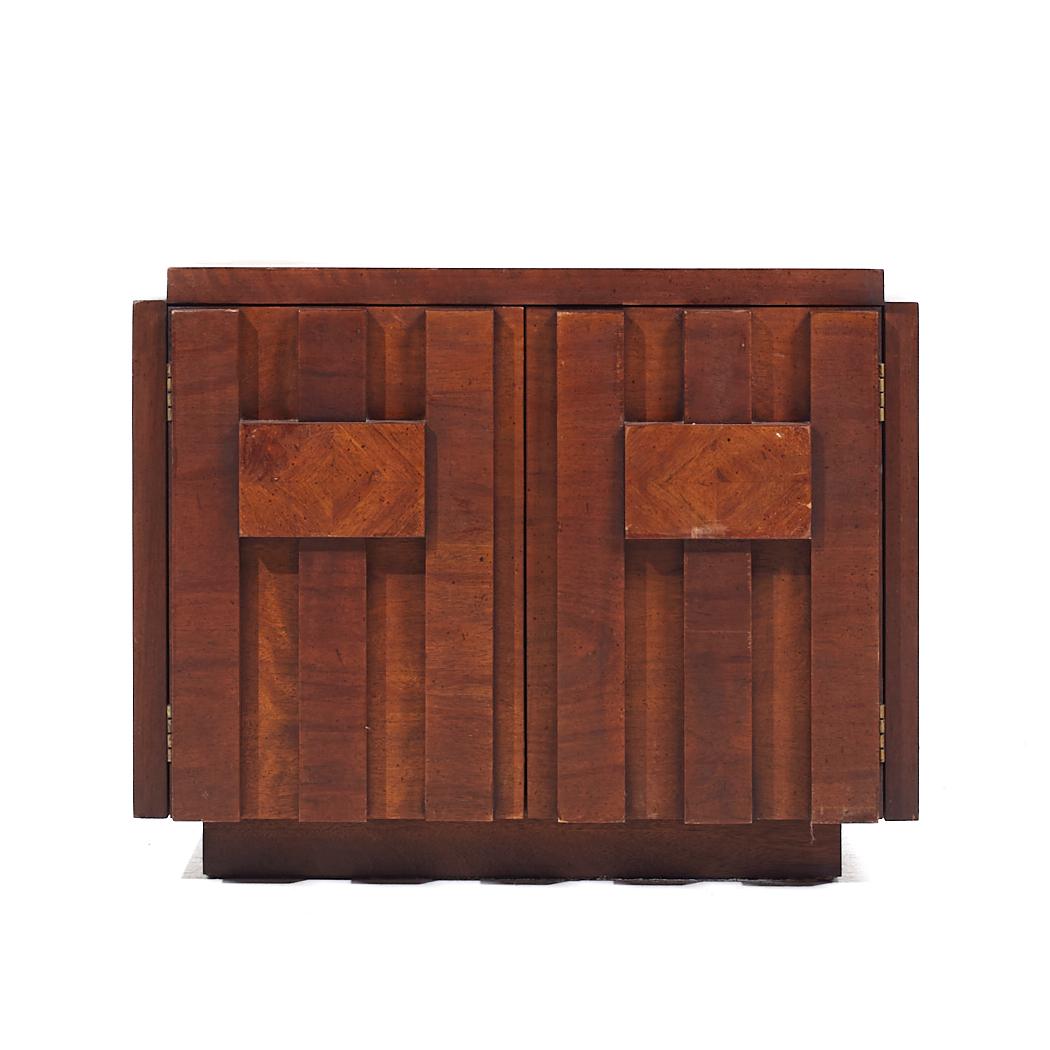 American Lane Staccato Brutalist Mid Century Walnut Nightstands - Pair For Sale