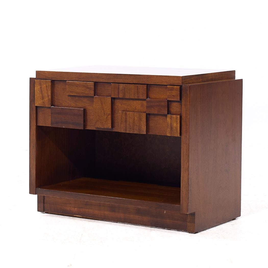 Late 20th Century Lane Staccato Brutalist Mid Century Walnut Nightstands - Pair