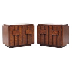 Lane Staccato Brutalist Mid Century Walnut Nightstands - Pair