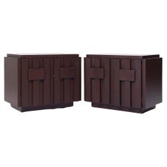 Lane Staccato Brutalist Mid Century Walnut Nightstands - Pair