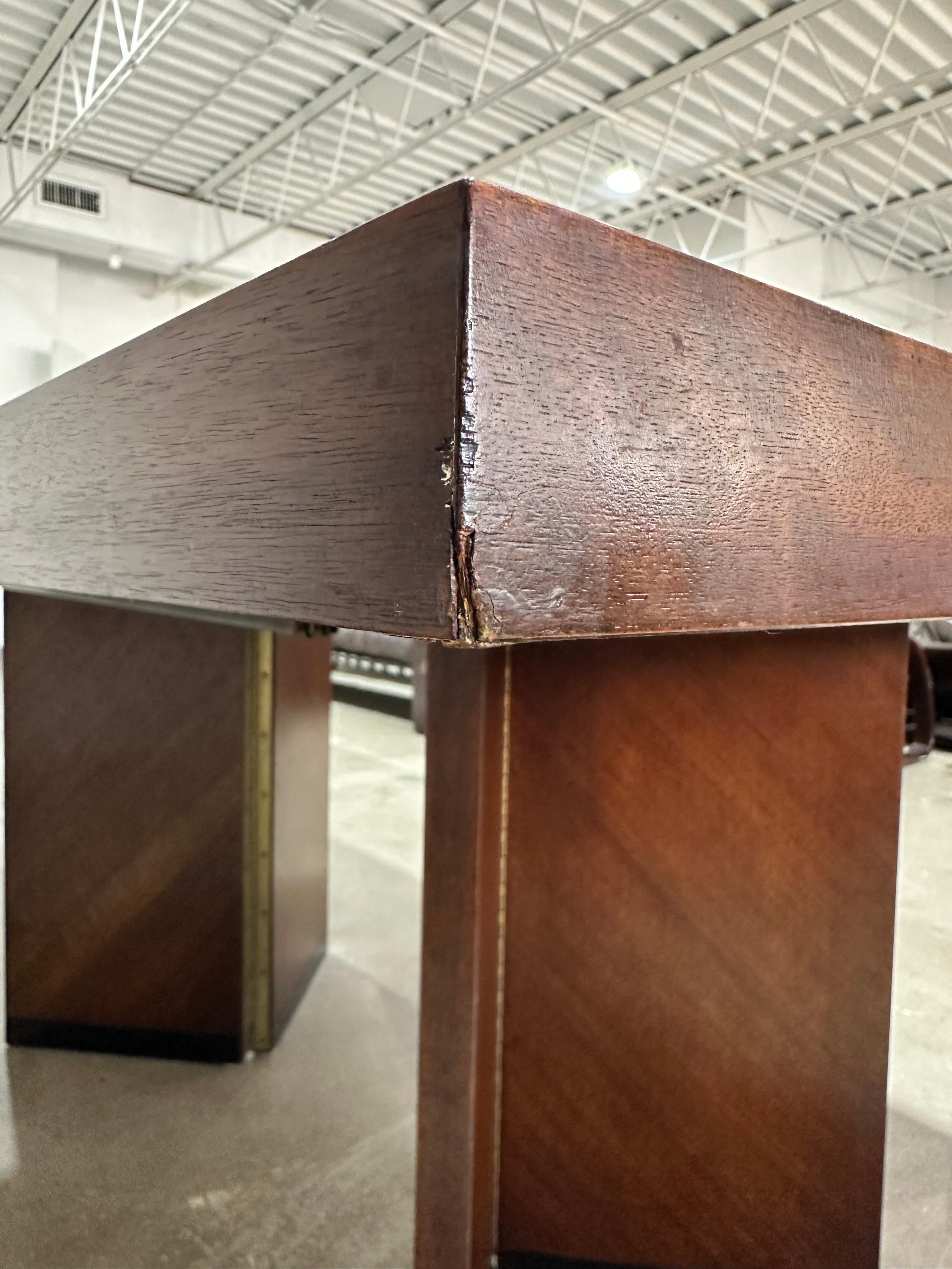 Lane Staccato Brutalist Parquetry Extension Dining Table en vente 6