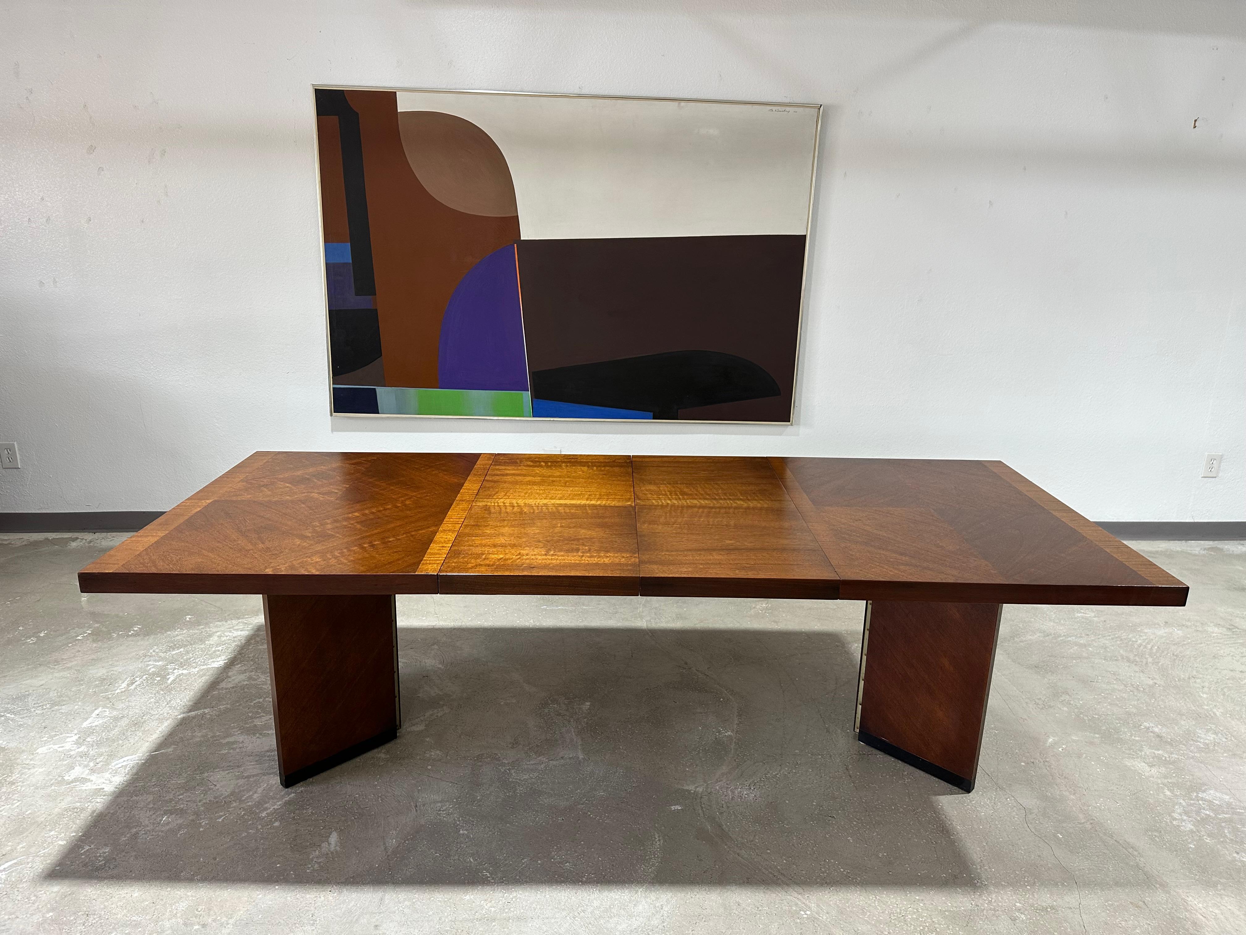 20ième siècle Lane Staccato Brutalist Parquetry Extension Dining Table en vente