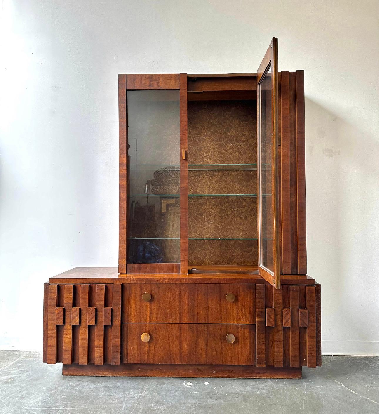 American Lane Staccato Brutalist Paul Evans style china cabinet 