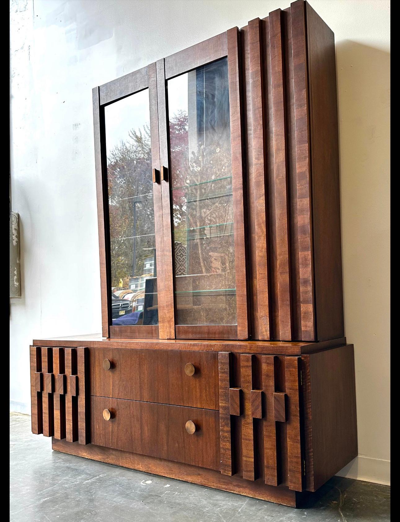 Woodwork Lane Staccato Brutalist Paul Evans style china cabinet 