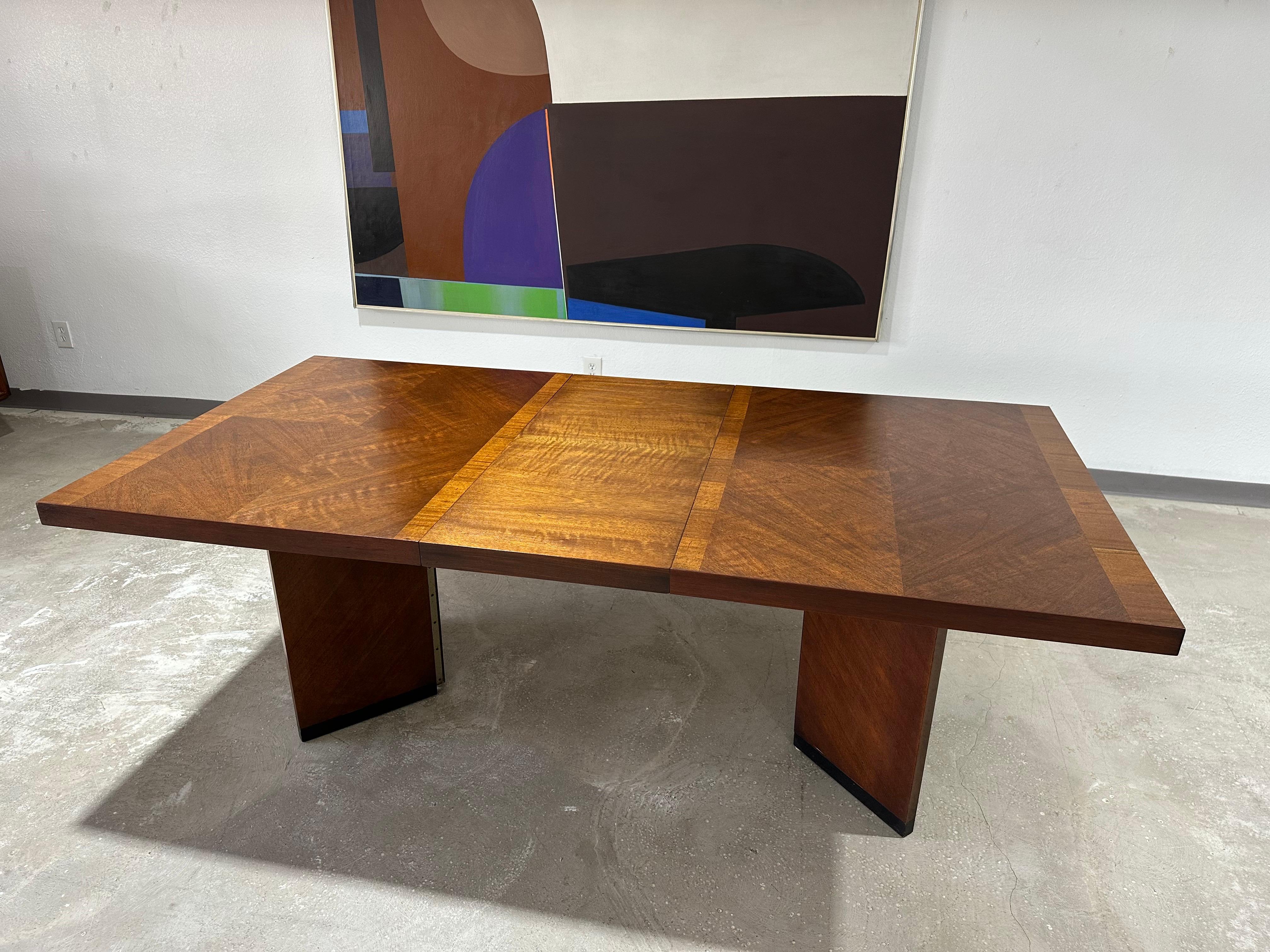 Lane Staccato Brutalist Walnut Dining Set, Table and 6 Chairs For Sale 4