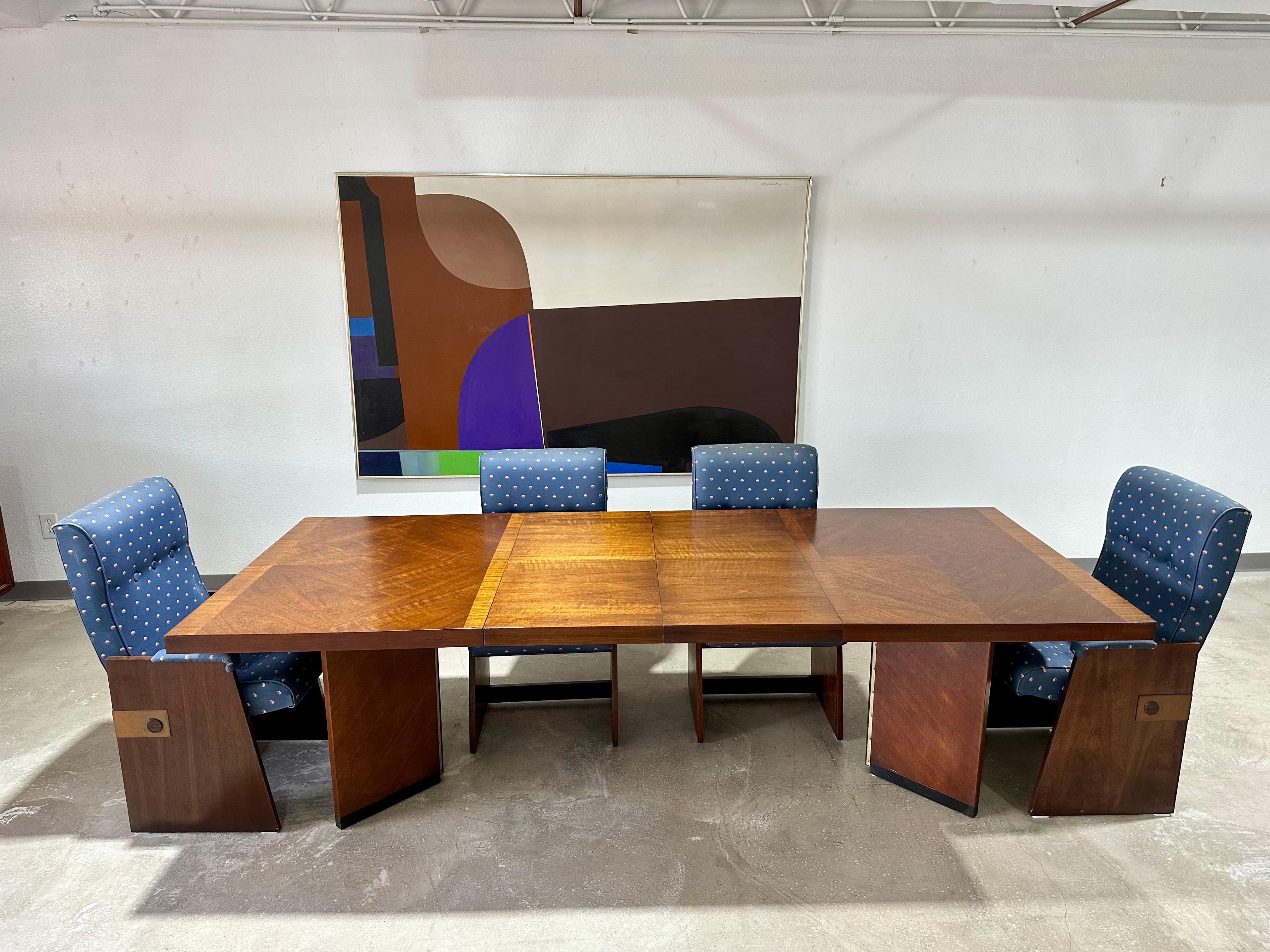 American Lane Staccato Brutalist Walnut Dining Set, Table and 6 Chairs For Sale