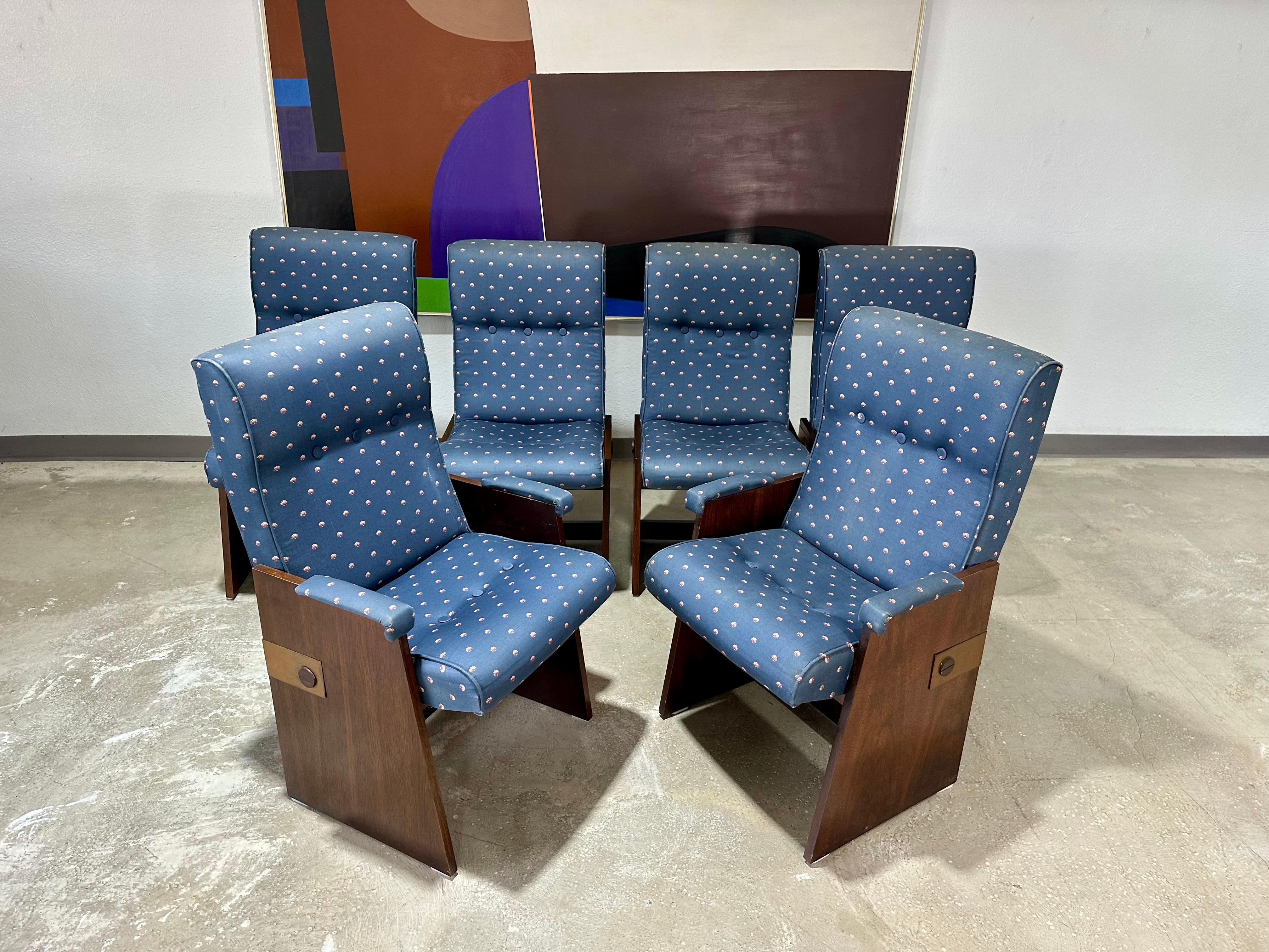 Parquetry Lane Staccato Brutalist Walnut Dining Set, Table and 6 Chairs For Sale