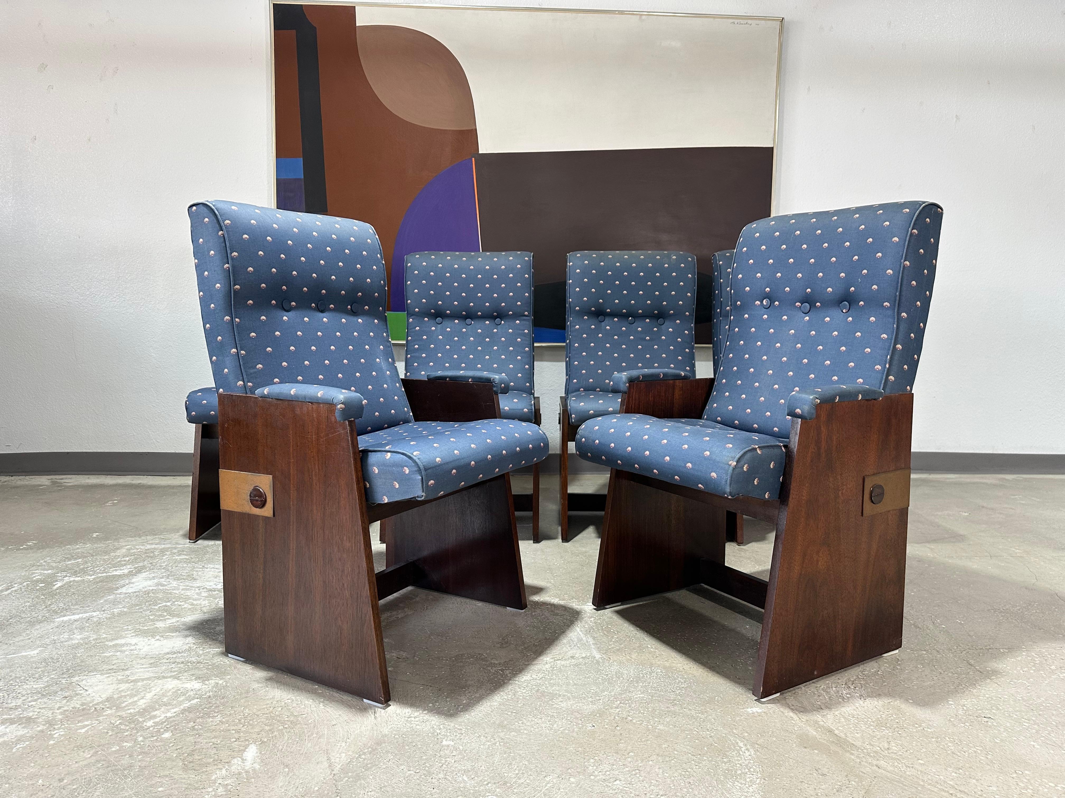 Late 20th Century Lane Staccato Brutalist Walnut Dining Set, Table and 6 Chairs For Sale