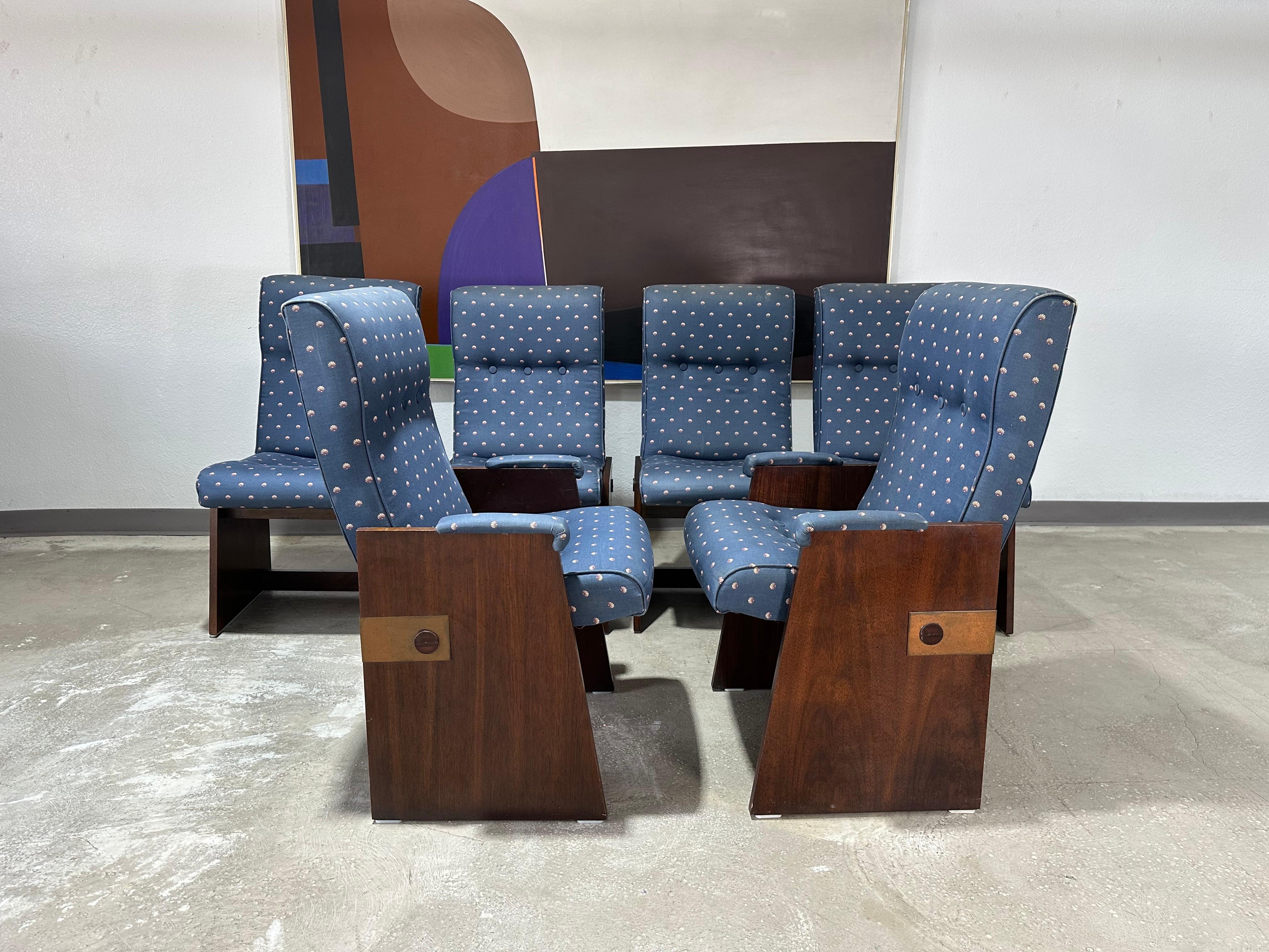 Brass Lane Staccato Brutalist Walnut Dining Set, Table and 6 Chairs For Sale