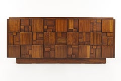 Lane Staccato Mid Century Brutalist Walnut 9-Drawer Lowboy Dresser