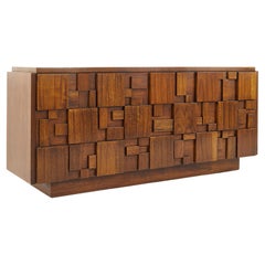 Lane Staccato Mid Century Brutalist Walnut 9-Drawer Lowboy Dresser