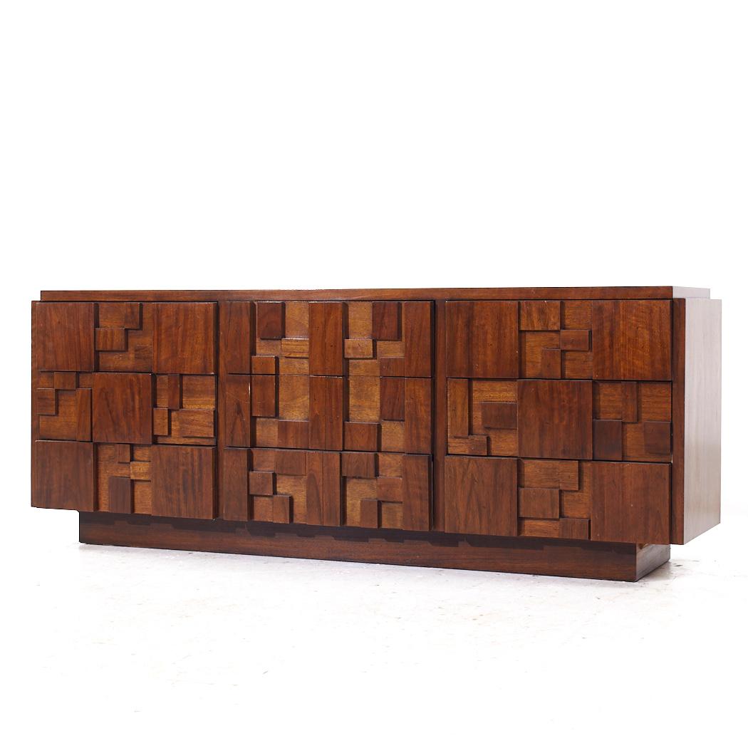 Mid-Century Modern Lane Staccato Mid Century Brutalist Walnut Lowboy Dresser