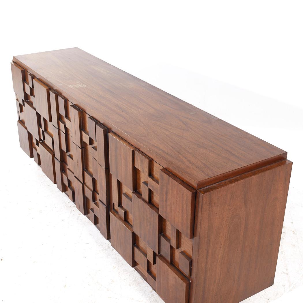 Late 20th Century Lane Staccato Mid Century Brutalist Walnut Lowboy Dresser