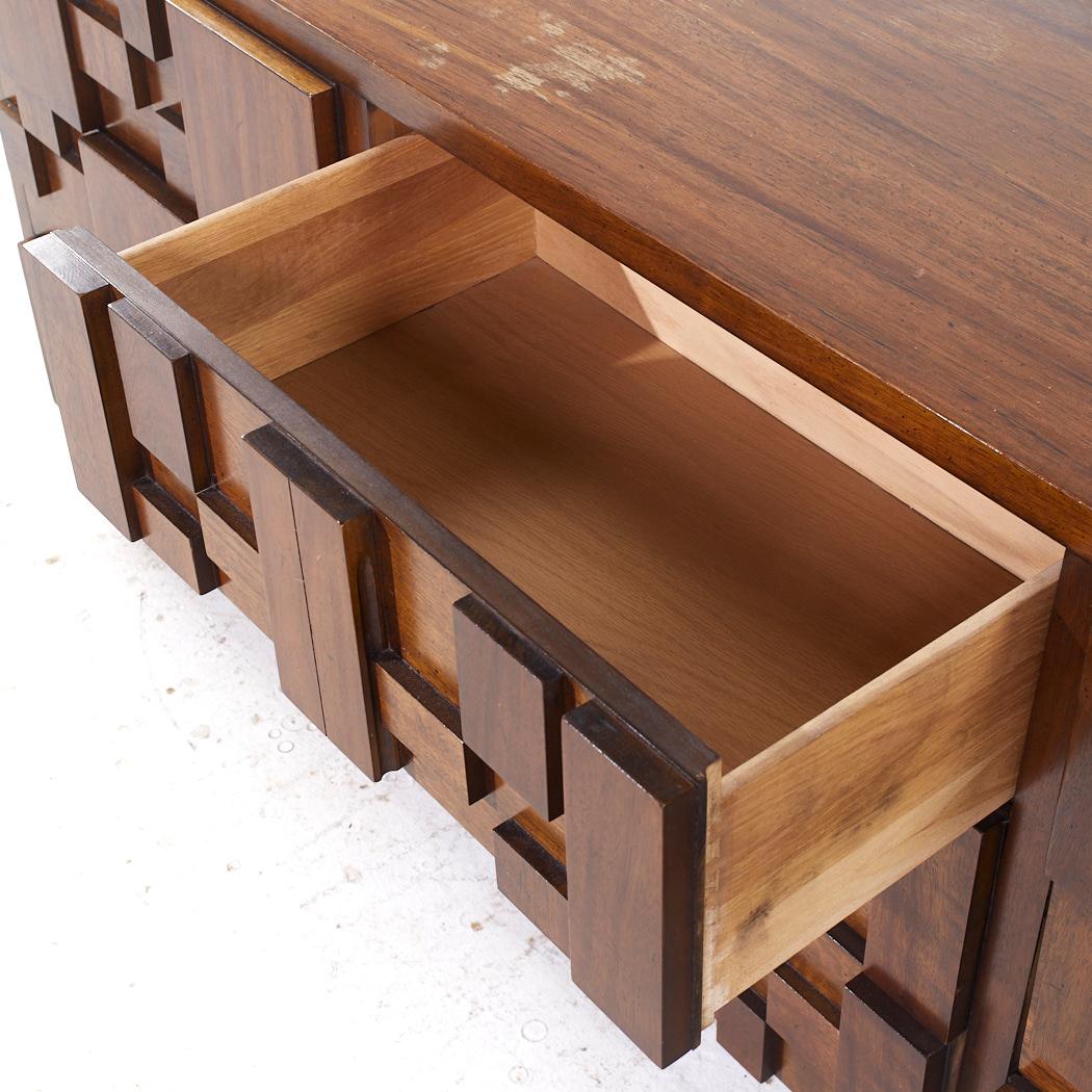 Lane Staccato Mid Century Brutalist Walnut Lowboy Dresser 1