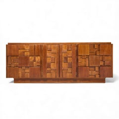 Lane Staccato Brutalist Mid Century Walnut Lowboy Dresser